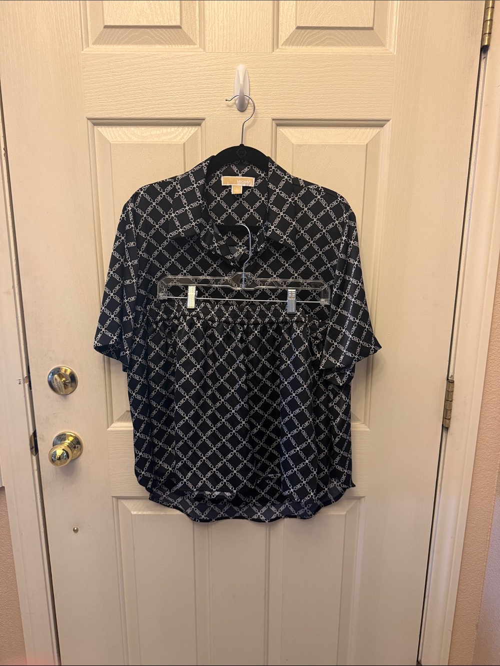 Womens Black Geo-Print Button Front Top and bottom set